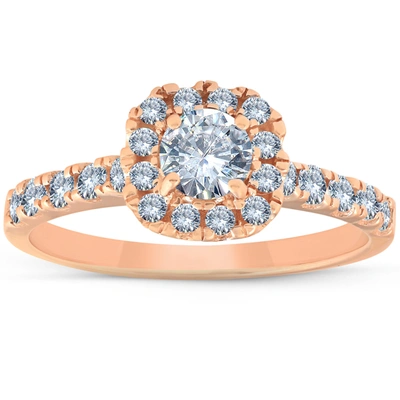 Pompeii3 1 Ct Diamond Cushion Halo Engagement Ring 14k Rose Gold In Brown