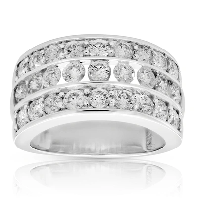 Vir Jewels 2.50 Cttw Round Diamond Wedding Band Three Row 14k White Gold Channel Set Bridal In Silver