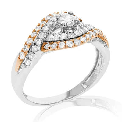 Vir Jewels 1 Cttw Diamond Wedding Engagement Ring Set 14k White Pink Gold Curve Bridal In Silver