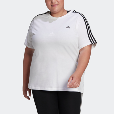 Adidas Originals Women's Adidas Essentials Slim 3-stripes Tee (plus Size) In White