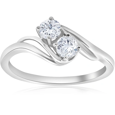 Pompeii3 5/8 Ct Two Stone Diamond Forever Us Engagement Ring Solitaire 14k White Gold In Silver