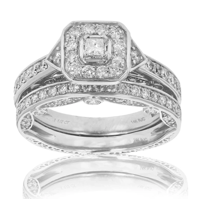 Vir Jewels 1 1/4 Cttw Diamond Wedding Engagement Ring Bridal Set 14k White Gold Halo In Silver