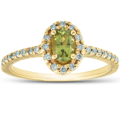 Pompeii3 1/2 Ct Tw Oval Peridot & Diamond Halo Ring 14k Yellow Gold In Multi