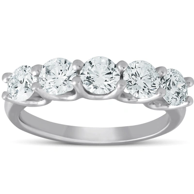 Pompeii3 1 1/2 Ct Ex3 Lab Grown Diamond Five Stone Wedding Ring 14k White Gold Ex3 Lab Grown In Silver