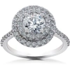 Pompeii3 2 1/8 Ct Double Halo Diamond Eco Friendly Lab Grown Engagement Ring 14k Gold In Silver