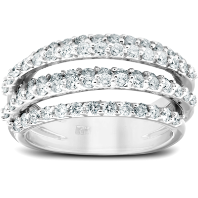 Pompeii3 1 1/4 Ct Diamond Ring Womens Fashion Cocktail Multi Row Wide Band 14k White Gold In Silver