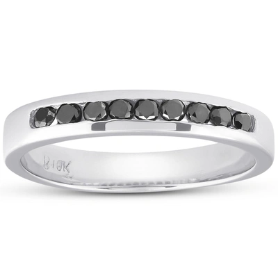 Pompeii3 1/4 Ct Black Diamond Channel Set Wedding Ring 10k White Gold In Silver