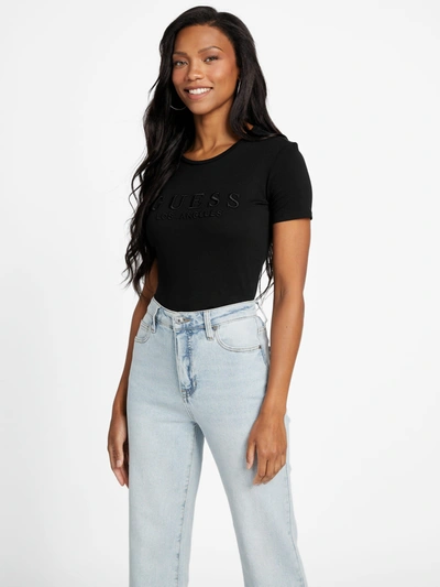 Guess Factory Lizza Embroidered Logo Tee In Black