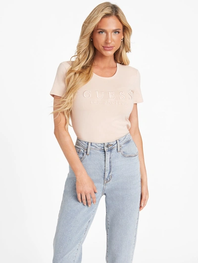 Guess Factory Lizza Embroidered Logo Tee In Beige