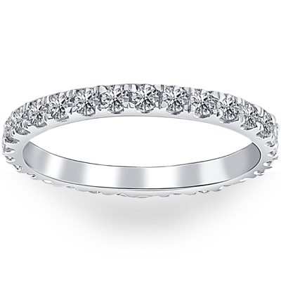 Pompeii3 7/8 Ctw Diamond Eternity Ring Stackable French Prong Wedding Band 14k Gold White In Silver