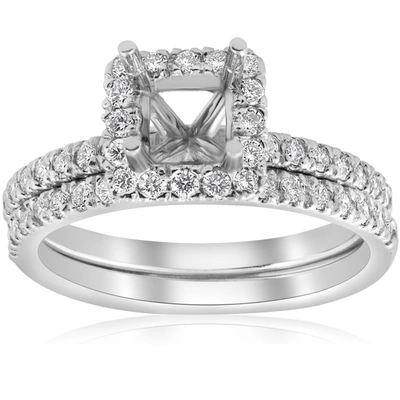 Pompeii3 5/8ct Princess Cut Diamond Halo Engagement Ring Setting Matching Band White Gold In Silver