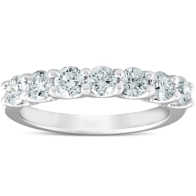 Pompeii3 1 Ct Diamond Wedding Ring 7-stone U Prong Anniversary Band 14k White Gold In Silver