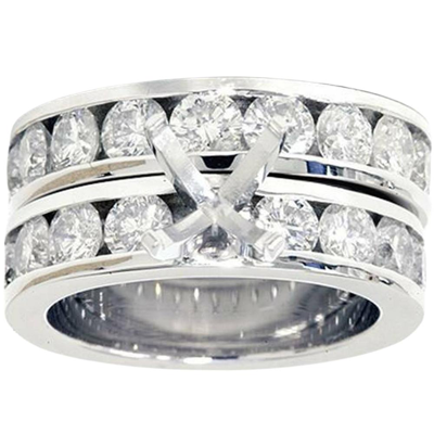 Pompeii3 3ct Diamond Engagement Semi Mount Wedding Ring Set White Gold Channel Set In Silver