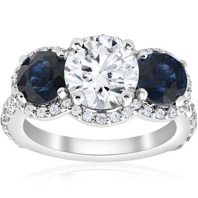 Pompeii3 3 1/2 Ct Sapphire & Diamond Halo 3-stone Engagement Ring 14k White Gold In Multi