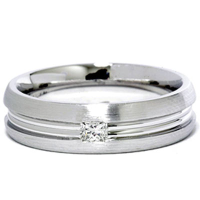 Pompeii3 Men's 14k White Gold Princess Diamond Wedding Band Ring In Silver