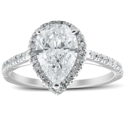 Pompeii3 1 1/3 Ct Halo Pear Shape Diamond Low Profile Engagement Ring White Gold In Silver