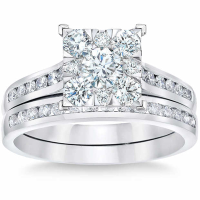Pompeii3 2 Ct Diamond Princess Cut Framed Engagement Wedding Ring Set White Gold In Silver