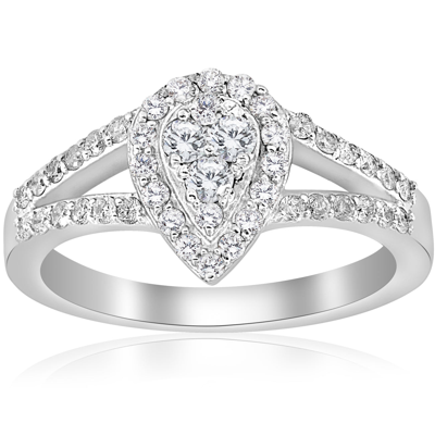 Pompeii3 1/2ct Pear Shape Diamond Halo Cluster Engagement Ring 10k White Gold In Multi