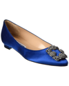 Manolo Blahnik Hangisi Crystal-buckle Satin Flat In Blue