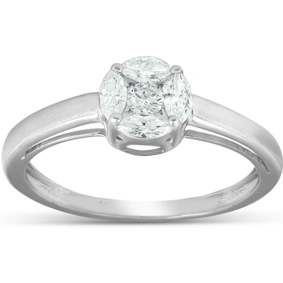 Pompeii3 1/2 Ct Round Framed Marquise Diamond Solitaire Engagement Ring 14k White Gold In Silver