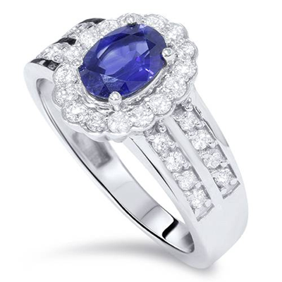 Pompeii3 1 1/2ct Oval Sapphire Diamond Halo Ring 14k White Gold In Silver