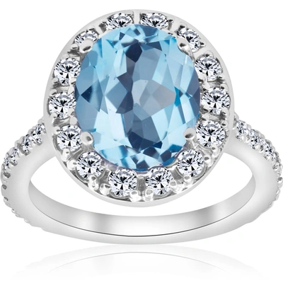 Pompeii3 4 Cttw Blue Topaz Diamond Halo Vintage Ring Engagement 14k White Gold In Multi