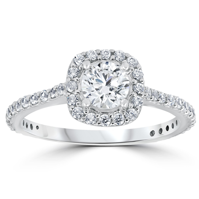 Pompeii3 Platinum 1 1/5ct Tdw Cushion Halo Round Diamond Engagement Ring In Silver