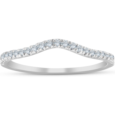 Pompeii3 1/4 Ct Curved Diamond Guard Enhancer Wedding Ring 10k White Gold In Silver
