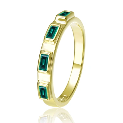 Rachel Glauber Rg 14k Gold Plated Emerald Cubic Zirconia Band Ring In Green