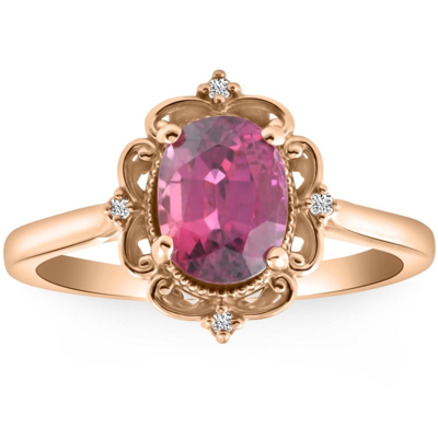 Pompeii3 Gia Certified Ruby & Diamond 2.05ct Vs Vintage Engagement Ring In 14k Rose Gold In Purple
