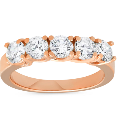 Pompeii3 1 1/2ct Diamond Five Stone Trellis Wedding Ring Womens Anniversary Band In Pink