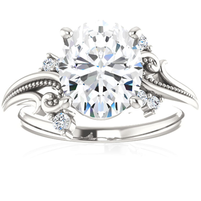 Pompeii3 2 1/5 Ct Oval Moissanite & Lab Grown Diamond Engagement Ring 14k White Gold