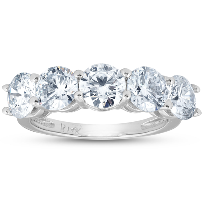Pompeii3 3 3/4 Ct Ex3 Lab Grown Diamond Five Stone Wedding Ring 14k White Gold In Silver