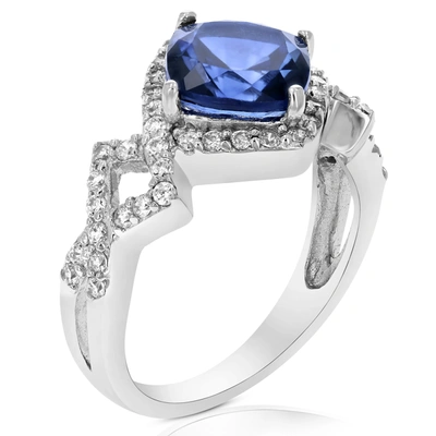Vir Jewels 2.10 Cttw Created Blue Sapphire Ring .925 Sterling Silver Cushion 8 Mm
