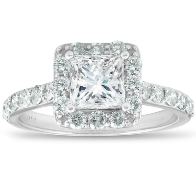 Pompeii3 2 Ct Diamond Princess Cut Halo Engagement Ring 14k White Gold In Silver