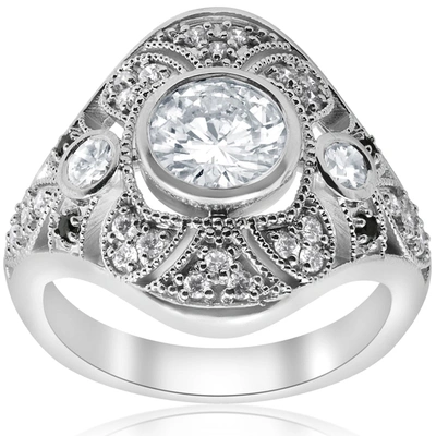 Pompeii3 1 3/8ct Vintage Diamond Engagement Ring Antique Art Deco Filigree 14k White Gold In Silver