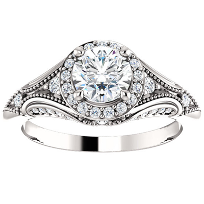 Pompeii3 1ct Vintage Diamond Engagement Round Halo Ring 14k White Gold In Silver