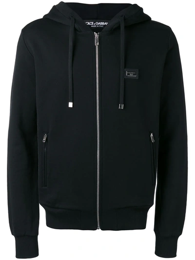 Dolce & Gabbana Jersey Hoodie With Plate In Black