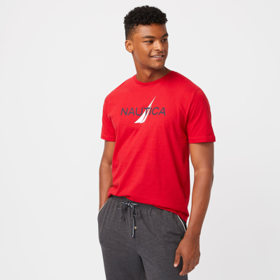 Nautica Mens Graphic Long-sleeve Sleep T-shirt In Red