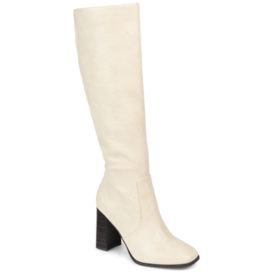 Journee Collection Karima Tall Vegan Leather Block Heel Boot In Off White