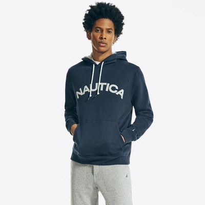 Nautica Mens Logo Pullover Hoodie In Blue