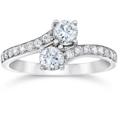 Pompeii3 Forever Us Two Stone Round Diamond 1.00ct Solitaire Ring 14k White Gold In Silver
