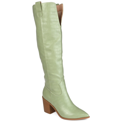 Journee Collection Therese Tall Croc Embossed Western Boot In Green