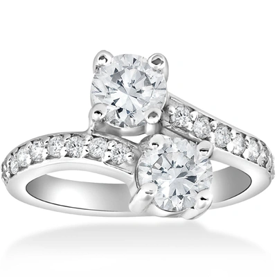Pompeii3 2 Ct Forever Us Two Stone Round Diamond Solitaire Engagement Ring 14k White Gold In Silver