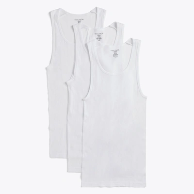 Nautica Mens Ribbed Tanks, 3-pack In White