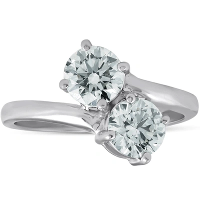 Pompeii3 1 1/2 Ct Two Stone Diamond Forever Us Engagement Ring 14k White Gold In Multi