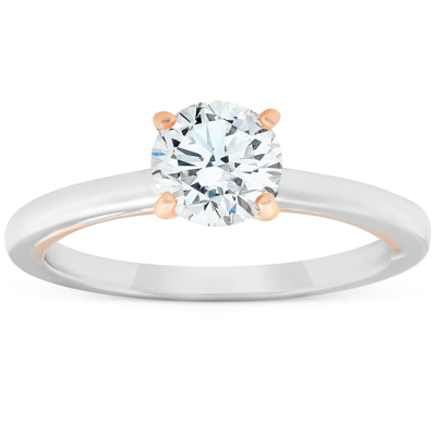 Pompeii3 1 Ct Diamond Solitaire Two Tone Engagement Ring 14k White & Rose Gold