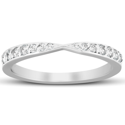 Pompeii3 1/4ct Diamond Stackable Tapered V Shape Womens Wedding Ring 10k White Gold