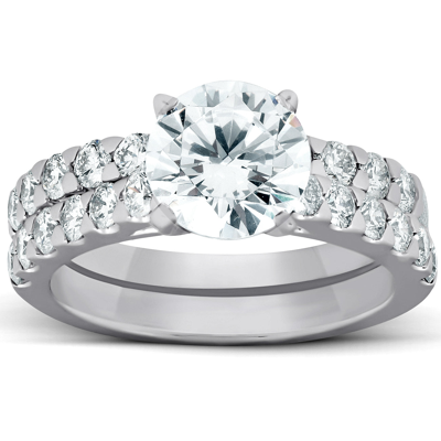 Pompeii3 3 1/4 Ct Diamond & Moissanite Engagement Ring 14k White Gold In Silver