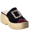 Roger Vivier 85mm Embellished Velvet Espadrille Wedge In Black